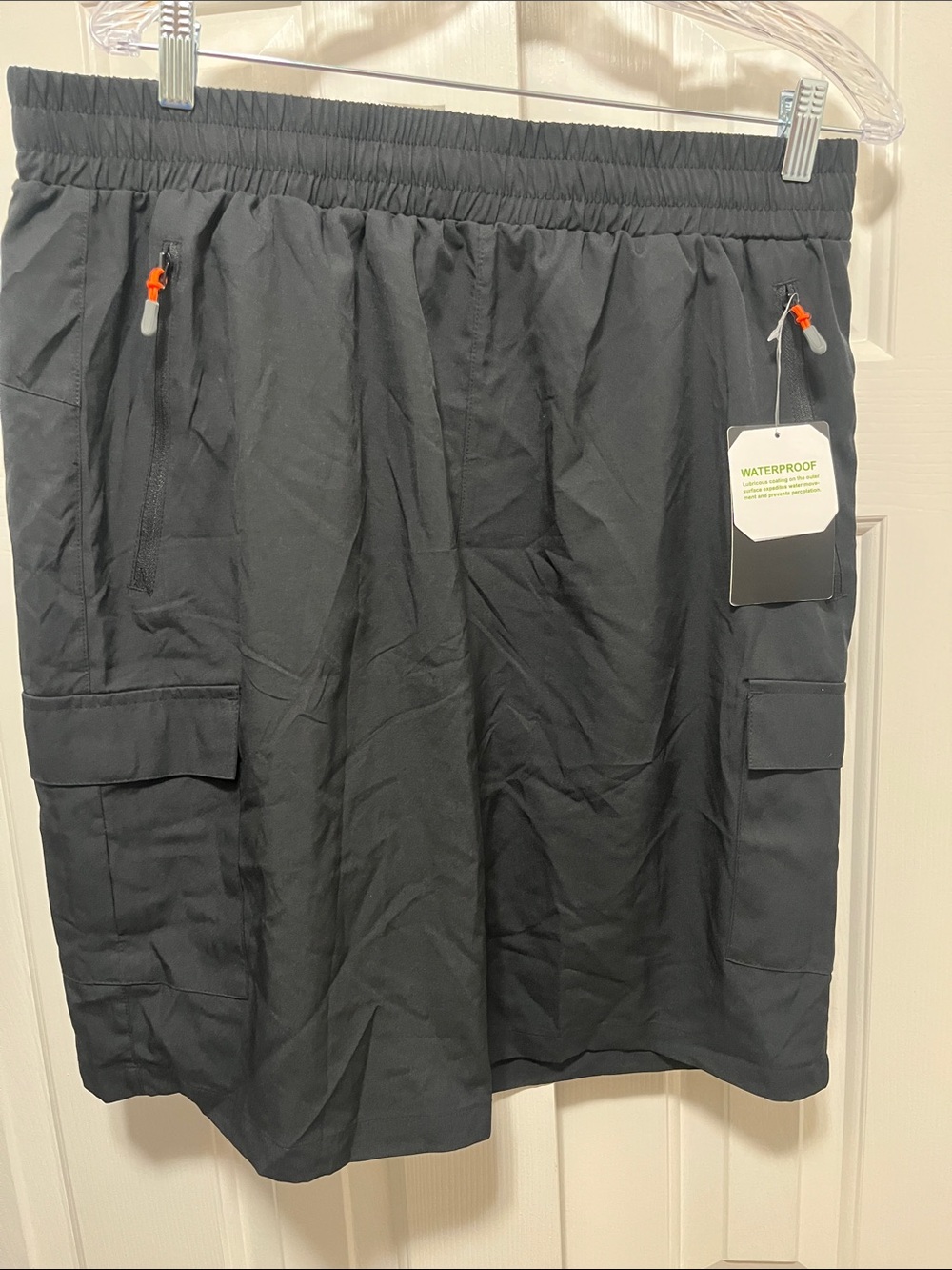 Libin Men's Black Cargo Shorts with Elastic Waist and Waterproof Finish
